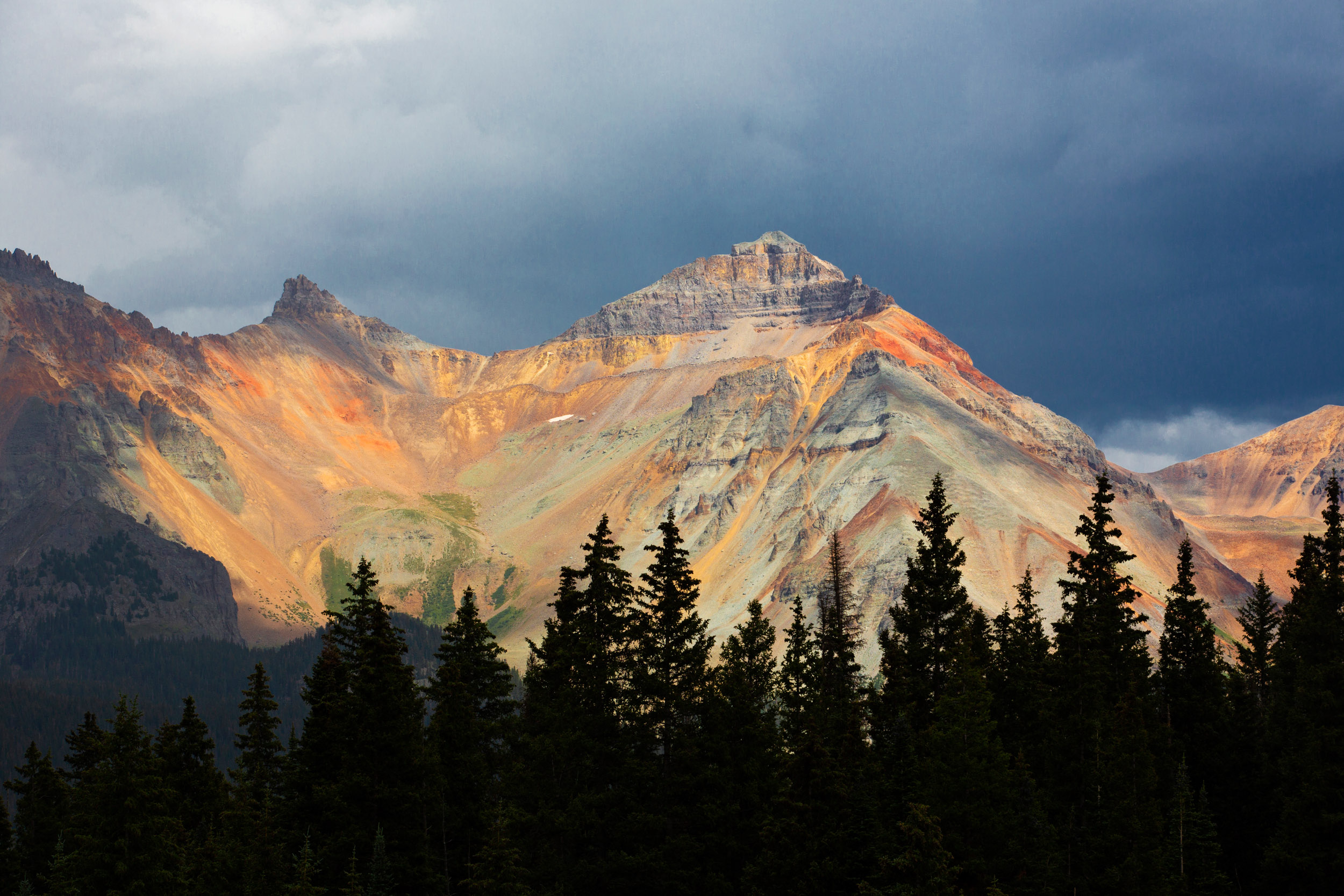 Brilliant post-storm light against a mountain backdrop