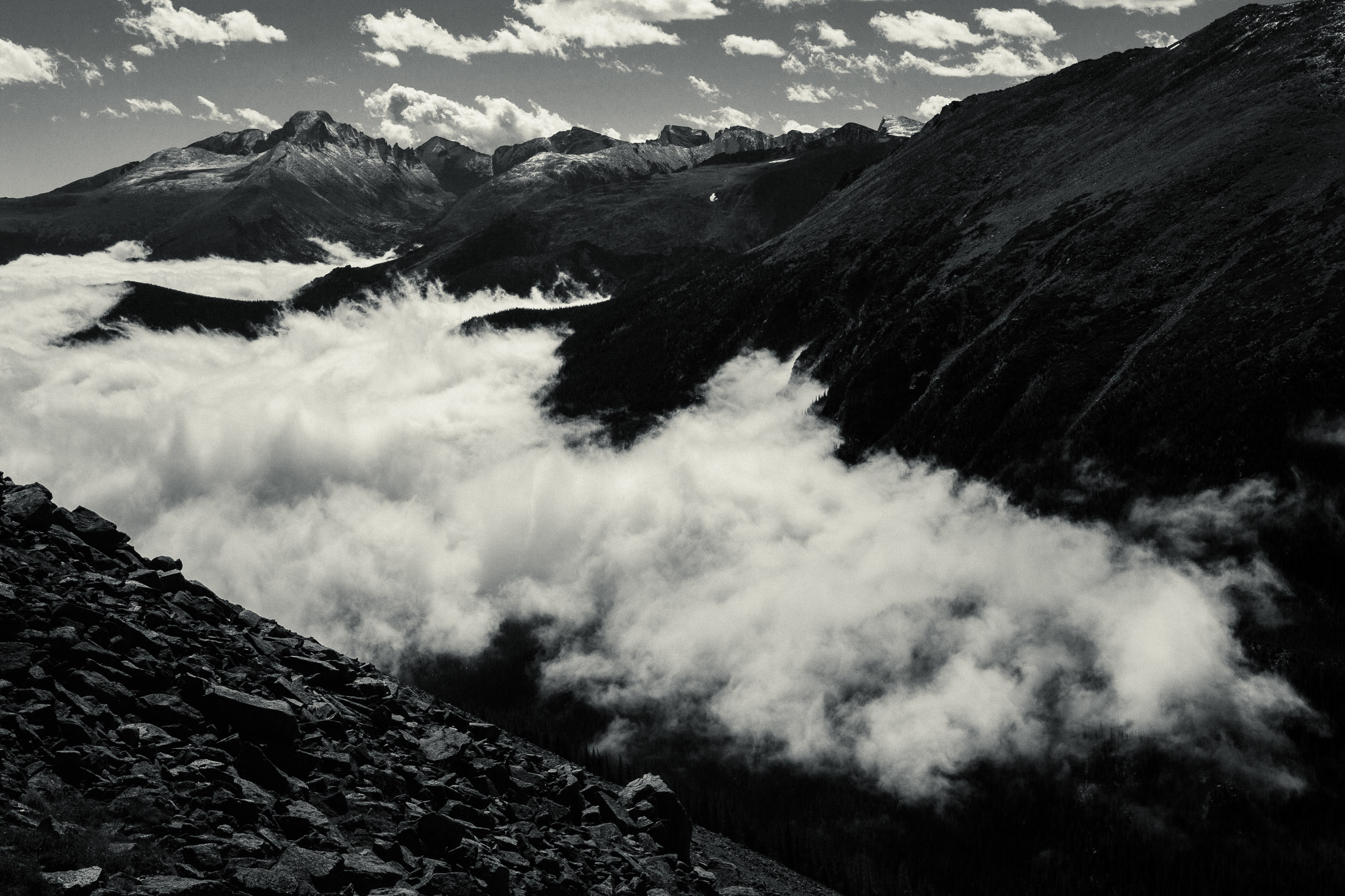 Clouds float amid the valleys in Rocky Mountain National Park